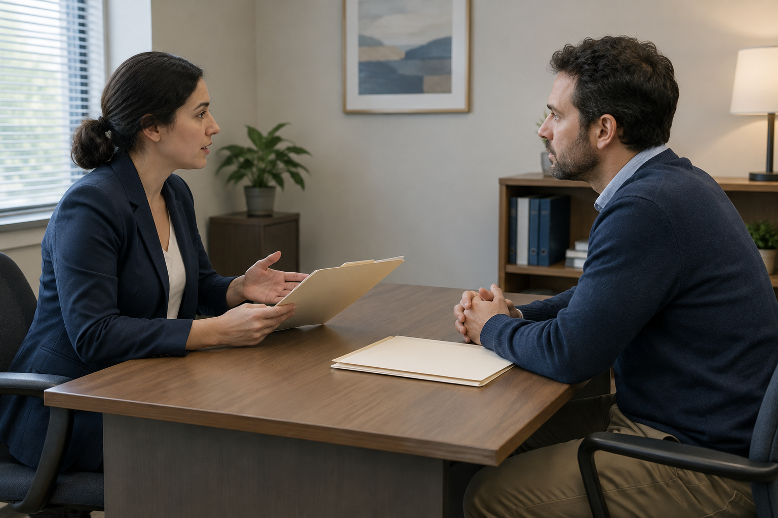Illustrative discussion of work records in an office